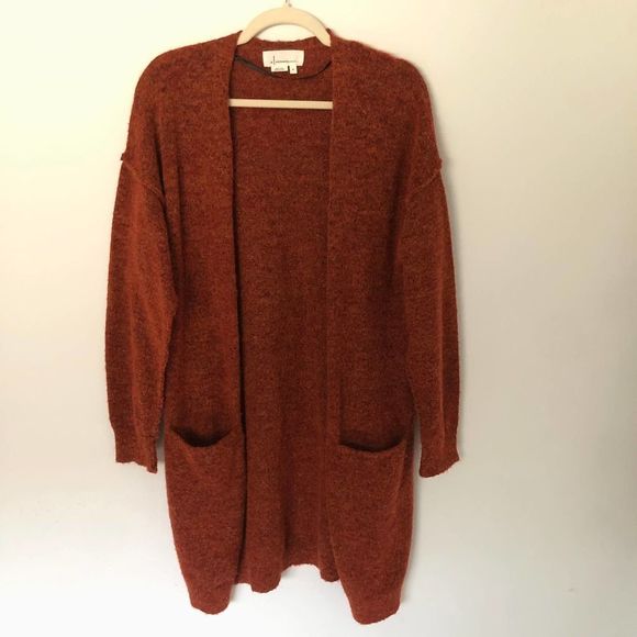 Anthropologie Jolie Long Open Front Cardigan Sweater Wool Blend Orange Medium - Picture 2 of 6